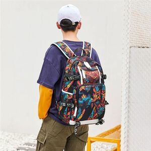 Colorful Graphic Streetwear Backpack – Bold 23 Print, Multi Pocket, Unisex